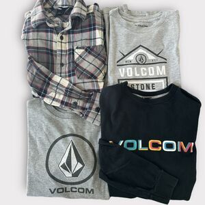 Volcom Youth Big Boys M and L Clothing Lot Flannel, Gray Shirt, Long Sleeve Tops